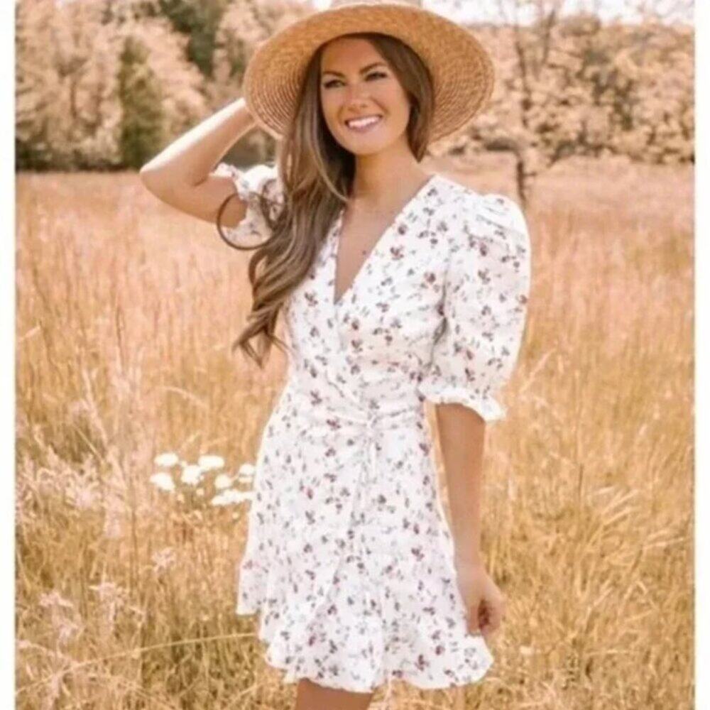 Reformation Carmelo Gabrielle Linen Floral Wrap Mini Dress V-Neck Anthropologie